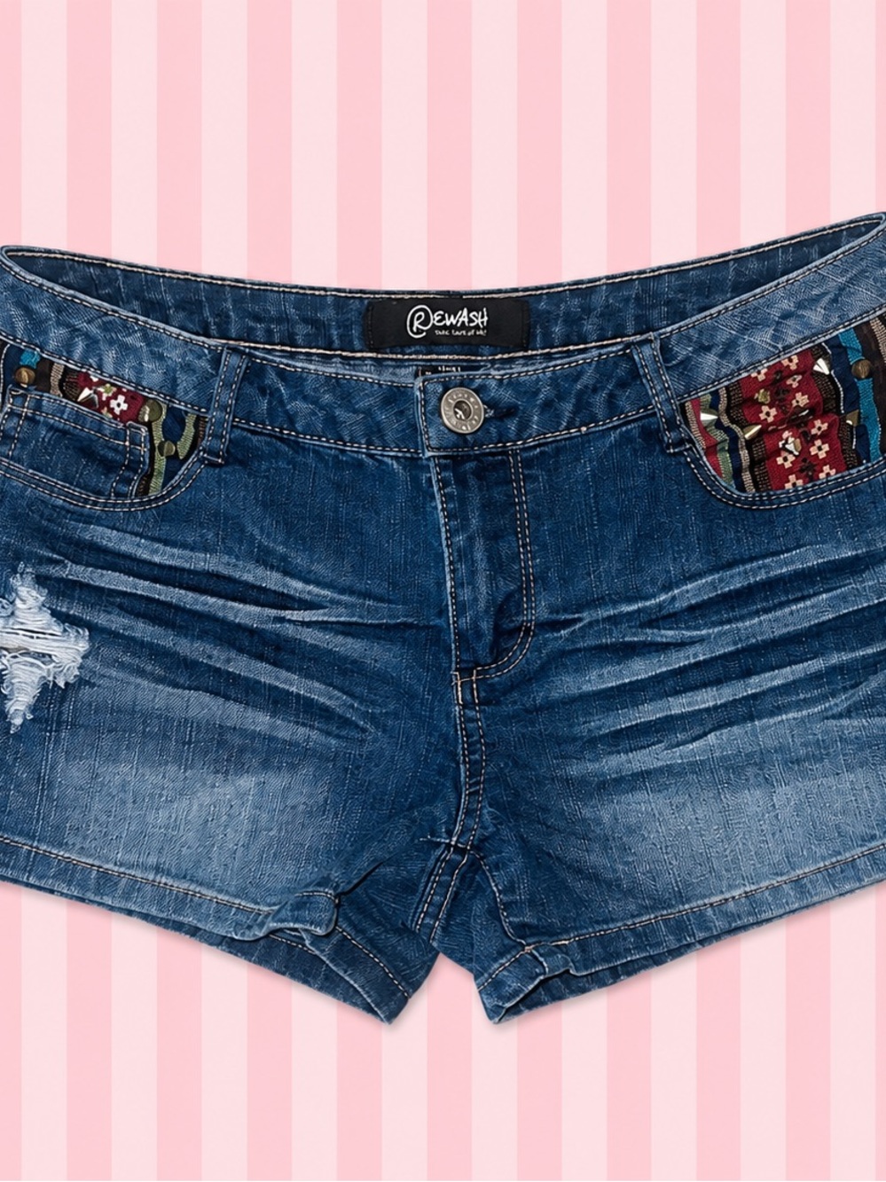 Rewash Y2K Embellished Low Rise Denim Shorts – Size 3
